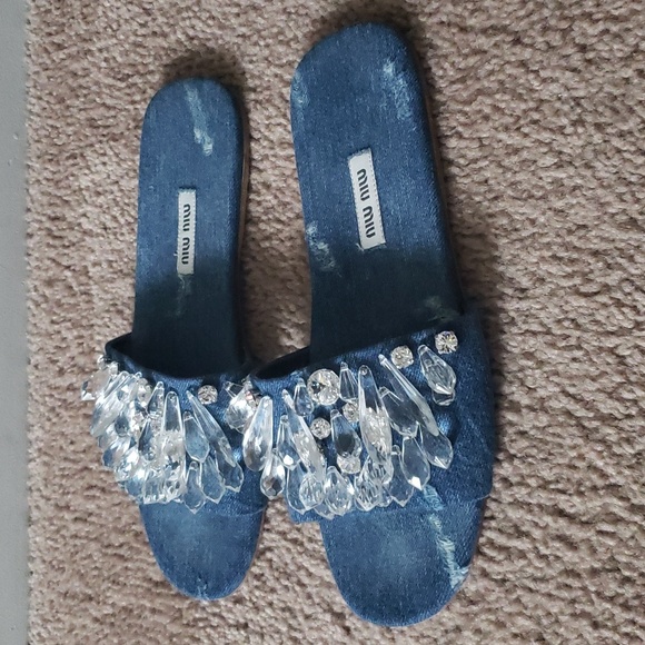 Miu Miu - Denim Crystal Sandals - Picture 3 of 6